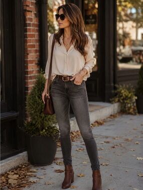 FRAME Le Skinny de Jeanne Gray Skinny Jeans 29 Back Ankle Zip